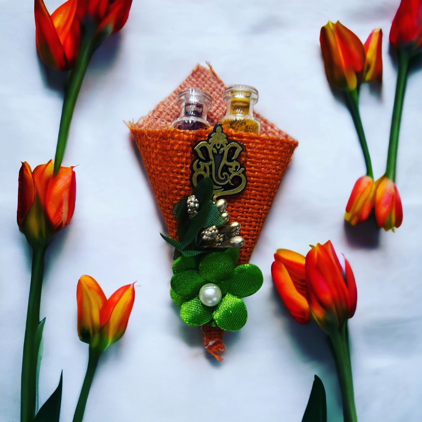 Cone Shaped Haldi Kumkum With Ganesh Return Gifts