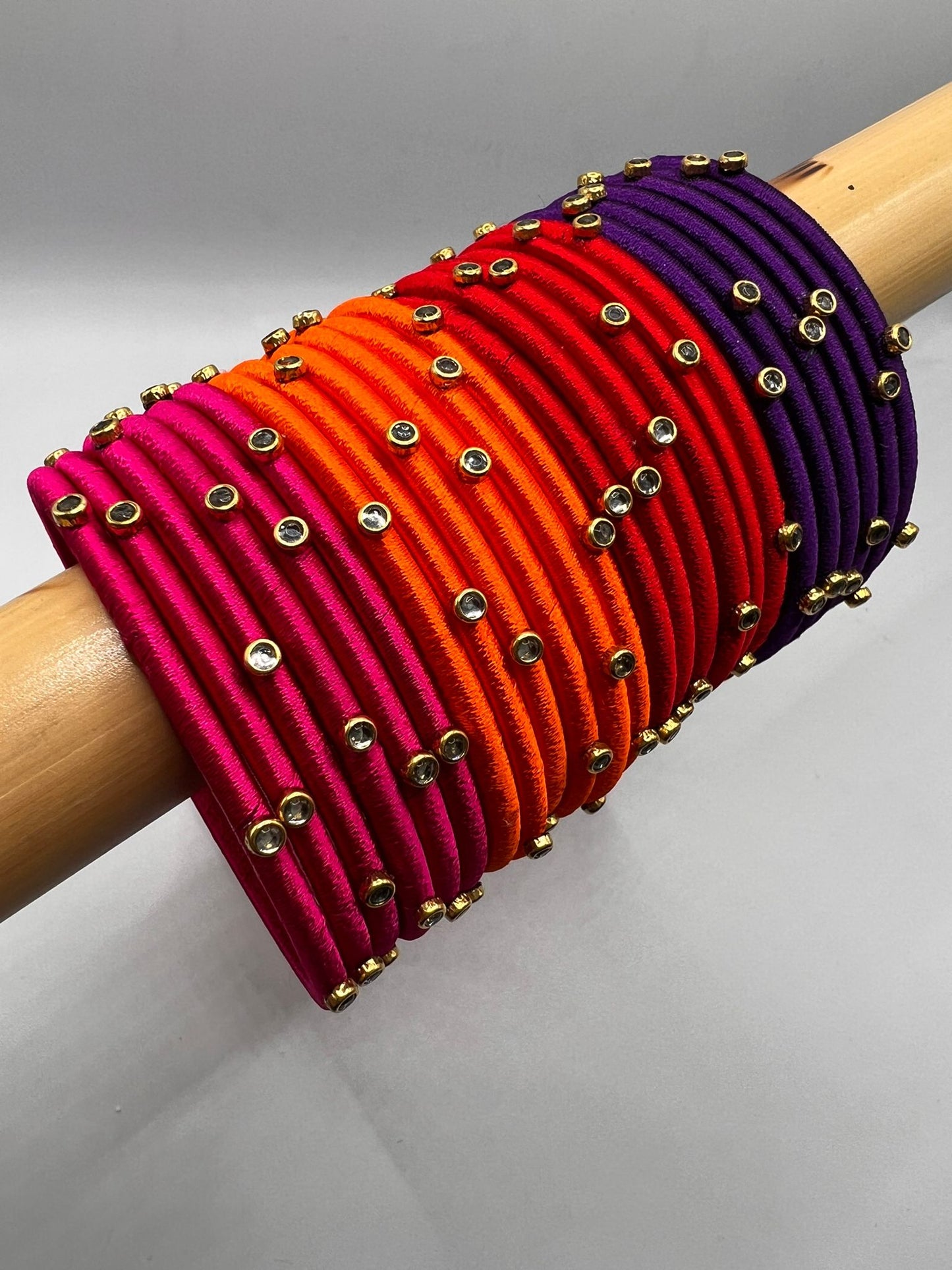 Multicolor Silk Thread Bangles Set - 3 Pairs (6 Bangles)