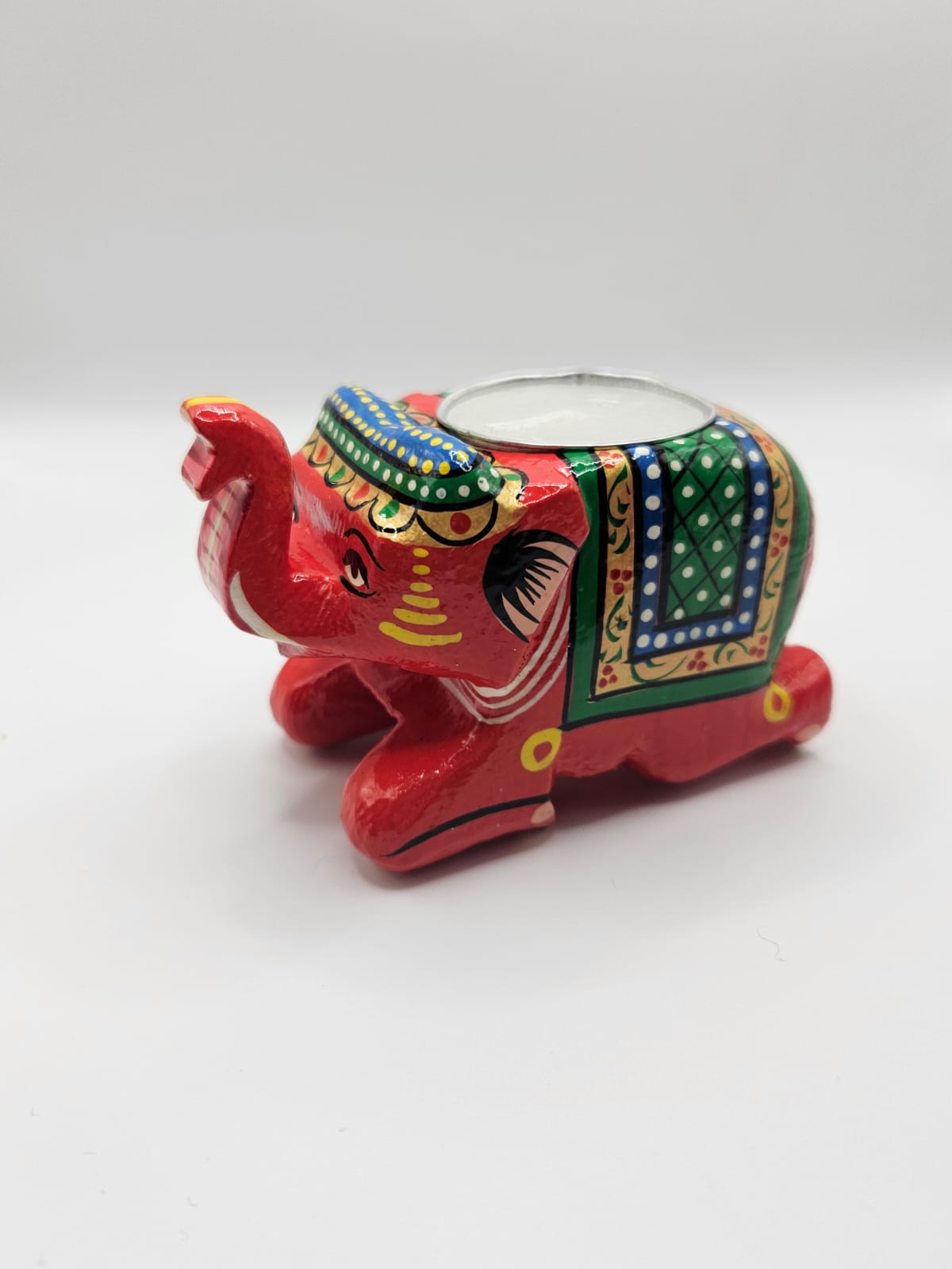 Kondapalli Wooden Handcrafted Elephant shaped Tea Light Holder-RED