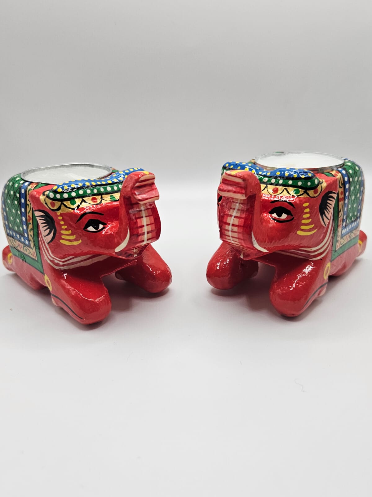 Kondapalli Wooden Handcrafted Elephant shaped Tea Light Holder-RED