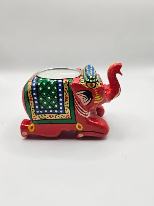 Kondapalli Wooden Handcrafted Elephant shaped Tea Light Holder-RED