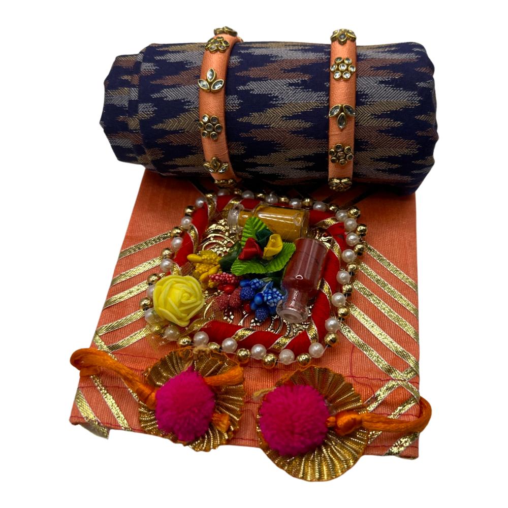 Potli Bag, Bangles (Custom size), Blouse Piece & Haldi Kumkum Combo Assorted