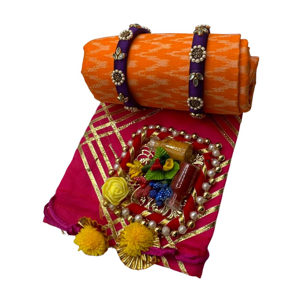 Potli Bag, Bangles (Custom size), Blouse Piece & Haldi Kumkum Combo Assorted