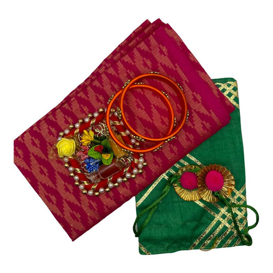 Potli Bag, Bangles (Custom size), Blouse Piece & Haldi Kumkum Combo Assorted