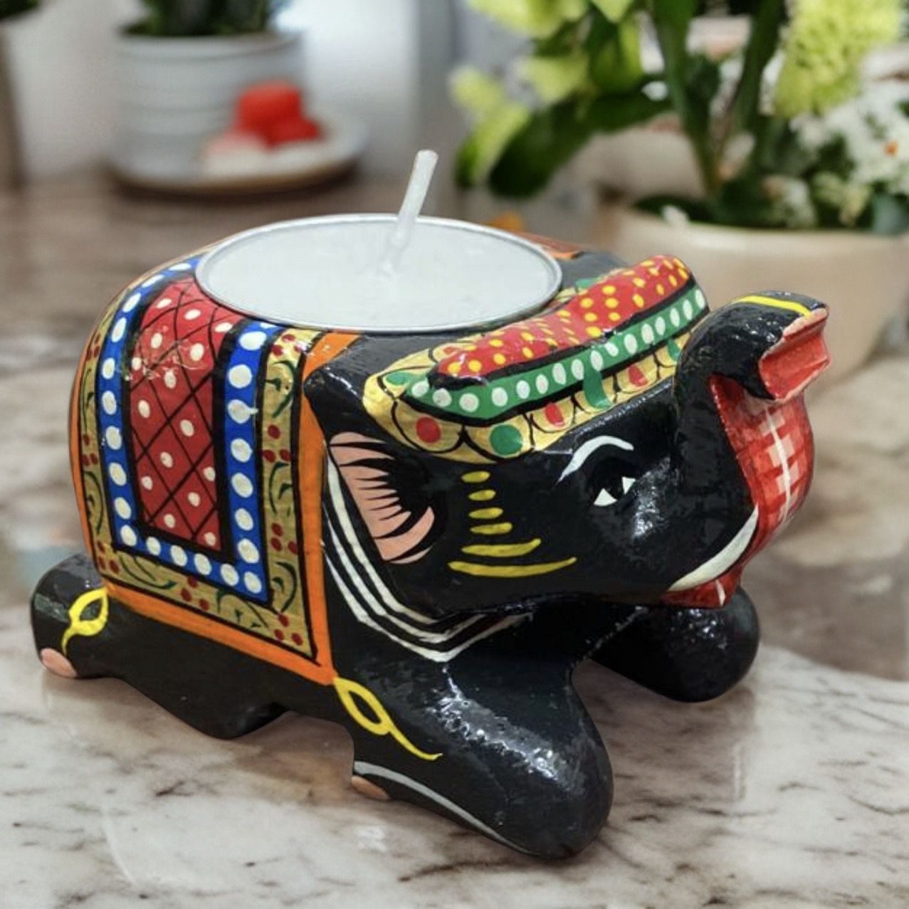 Kondapalli Wooden Handcrafted Elephant shaped Tea Light Holder